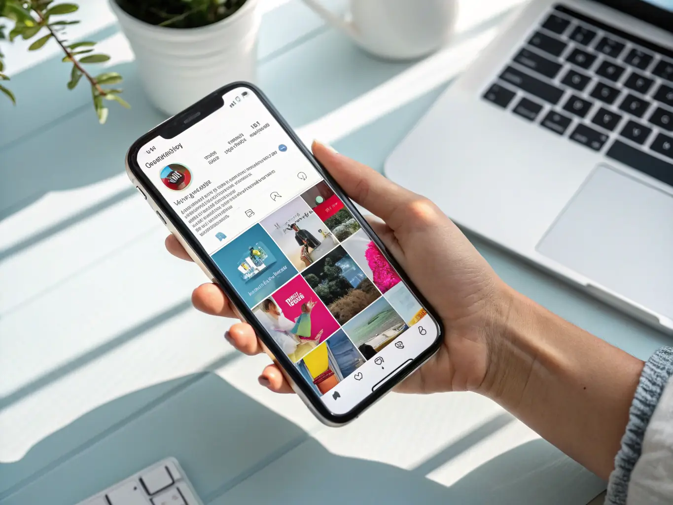 A vibrant social media feed displayed on a smartphone, showcasing engaging videos and images of artists, representing DOINOI's social media content creation.