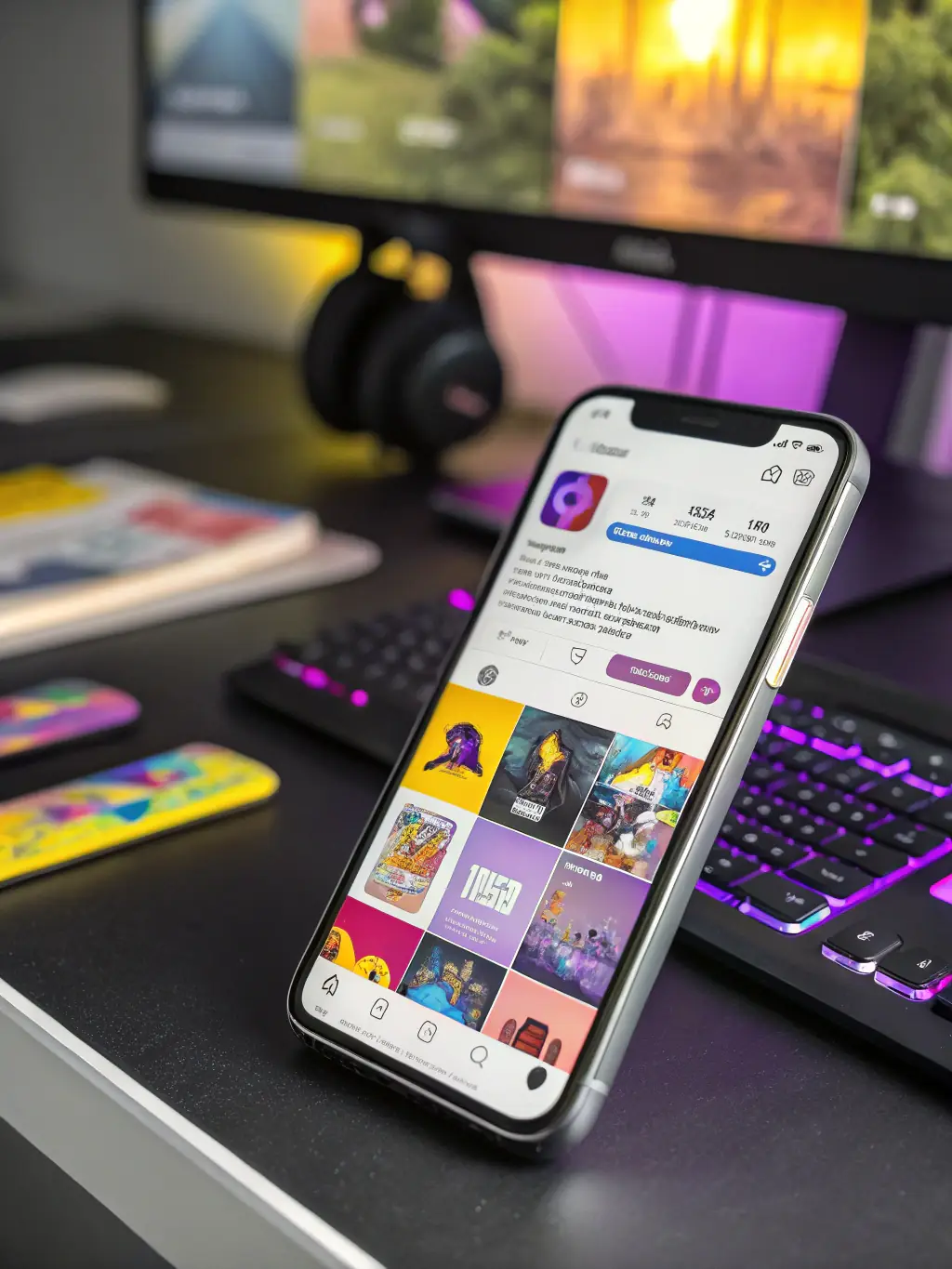 A vibrant social media feed displayed on a smartphone, showcasing engaging videos and images of artists.